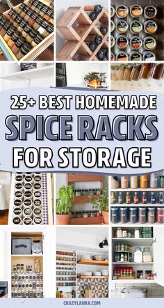 25 best homemade spice racks for storage in the kitchen or living room with text overlay that reads 25 best homemade spice racks for storage