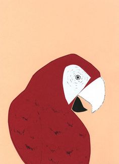 a painting of a red parrot on a pink background