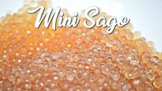 the words mini sage are displayed in front of an orange and white background with beads