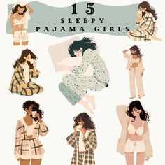 Looking for charming design for a cute bedtime themed project?  This Sleepy Pajama Girls Clipart Collection is perfect for adding a cozy, dreamy charm to your projects! This enchanting assortment features delightful illustrations of girls in their pajamas. Each clipart is meticulously crafted, showcasing charming details like soft pajamas and dreamy bedtime settings. Whether you're creating invitations for a slumber party, decorating for a cozy sleepover event, or simply celebrating the tranquil Cozy Sleepover, Sticker Clipart, Pyjama Party, See You Again Soon, Soft Pajamas, Girl Clipart, Clipart Design, Grateful For You, Slumber Parties