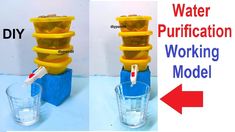 two pictures showing how to make a water purification working model