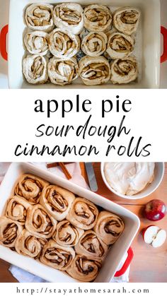 apple pie sourdough cinnamon rolls in a baking pan