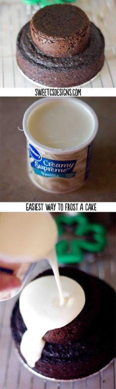 how to make chocolate cake with white icing on the top, and then it is frosted