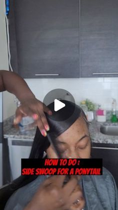 Hairstylist & Nail Tech -MD, DC, VA on Instagram: "🚩How To Do: Side Swoop For Ponytail🚩 ❗️Follow To See How To Add bundles and The Finshed Look❗️ Save And Try For Later. ✨️Use Murray's Edgewax, on the section that is part. Like shown. Comb the hair back to semi mold it. ✨️On the second section. Use the Got B GLUED Spay ,Edgewax , and blow dryer to begin to mold the hair. Like shown.Comb the hair back and place a rubberband around that section. ✨️Take the next section and start to create the Side Swoop Bob, How To Do A Swoop, Side Part Swoop Ponytail, Side Swoop Hairstyle, Side Swoop Ponytail, Side Part Ponytail, Side Swoop Bangs, Swoop Ponytail, Side Swoop