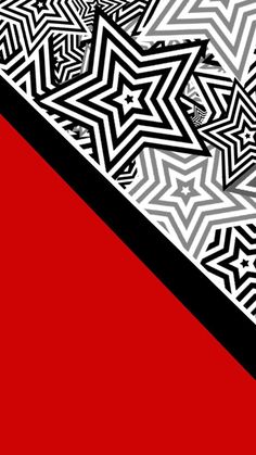 an abstract black and white pattern with red background