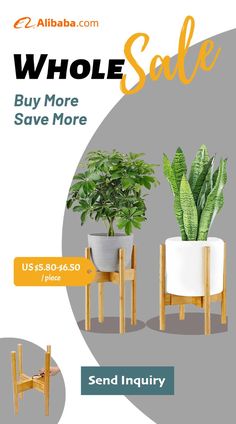 an advertisement with two planters and one chair