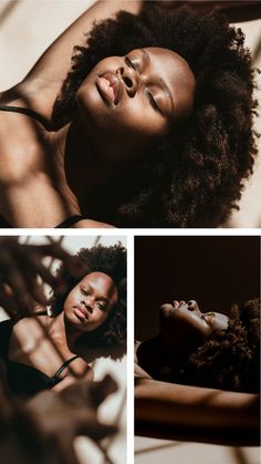 four different photos of women with natural hair and skin tones, one is black the other is brown