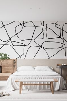 Abstract_Shapes_Black_and_White_Wallpaper Abstract Wall Murals, Church Office, Office Color, Lines Wallpaper, Office Colors, Pretty Bedroom, Contemporary Room, Beige Wallpaper, Japandi Style