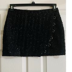 Zara Black Sequin Mini Skirt New With Tags!! Black Sequined Mini Skirt For Spring, Zara Black Party Skirt, Black Sequined Mini Bottoms, Zara Black Skirt For Party, Black Mini Length Bottoms With Sequins, Chic Black Sequin Skirt, Black Party Skort For Fall, Black Fall Party Skort, Zara High Waist Mini Skirt For Party