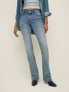 If you feel like doing the jeans thing. Shop the Rayna Low Rise Bootcut Jeans from Reformation, a low rise, slim fitted jean with a boot cut leg. Low Rise Straight Leg Jeans Levis, Low Rise Parallel Jeans, Low Rise Jeans Boot Cut, High Rise Bootcut Jeans Levis, Buttcrack In Low Rised Jeans, Low Rise Bootcut Jeans, Time Clothes, Stretch Denim Fabric, Swimwear Dress