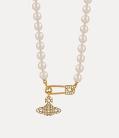 Held together by a string of pearls, the Lucrece Pearl necklace is designed with a crystal-encrusted orb and a safety pin motif. Vivienne Westwood Necklace, Westwood Necklace, Punk Inspiration, String Of Pearls, Gold Pearl Necklace, Pin Pendant, Safety Pin, Vivienne Westwood, Cute Jewelry