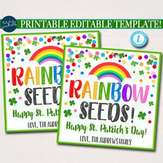 two rainbow seed cards for st patrick's day