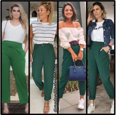 Casual Outfits Green Pants, Smart Casual Colorful Outfit, Outfit Con Verde, Outfits Con Verde, Outfit Pantalon Verde, Emerald Skirt, Green Jeans Outfit, Outfit Verde, Green Pants Outfit