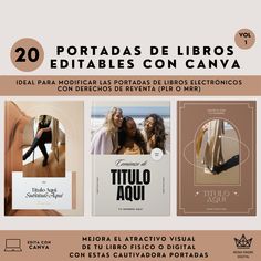 an advertisement for the book, titled'20 portadas de libros editables con canva '