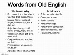 words from old english that are used to describe what they mean in the text, and how