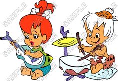 two cartoon children playing musical instruments