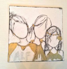 a drawing of three women with one woman's head tilted to the side