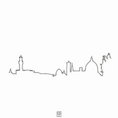 a black and white drawing of a city skyline