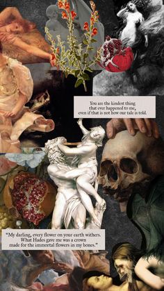 a collage of pictures with different types of art and words on them, including an image of a woman surrounded by other images