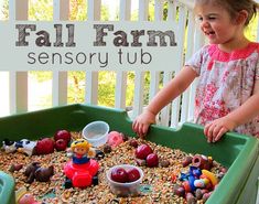 Fall apple farm sensory tub - preschool activity harvest sensory tub Farm Sensory, Farm Sensory Bin, Fall Sensory Bin, Fall Sensory, Harvest Crafts, Sensory Tubs, Sensory Tub, Fall Farm, Farm Preschool