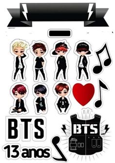 the bts sticker sheet is shown in black and white, with various images on it