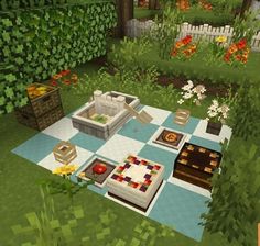 an image of a garden setting in minecraft