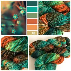 the color scheme is teal, orange and green with an assortment of flowers on it