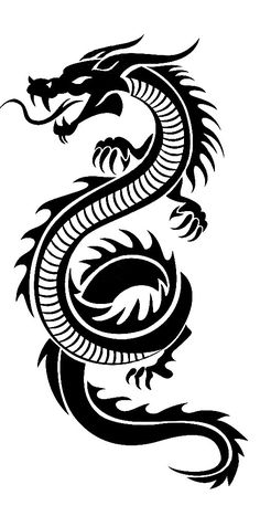 a black and purple dragon tattoo design on a white background with an arrow in the middle