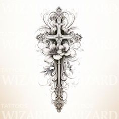 Delicate Cross with Flowers Tattoo Design Best Tattoo Ideas For Women Unique, Filigree Cross Tattoo, Beautiful Cross Tattoos, Tattoos Of Crosses, Cross Sternum Tattoo Women, Celtic Cross Tattoo Feminine, Female Cross Tattoos, Tattoo Cross For Women, Forearm Cross Tattoos For Women