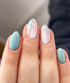 Gel Nails Pastel, Gender Reveal Nails, Nail Dipping Powder Colors, Rounded Acrylic Nails, Retro Nails, Gelish Nails, Nails Design With Rhinestones, Casual Nails