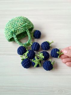 These funny Blackberry dark-blue will be great toys for your little one! The crocheted stuffed berries are made of 100% cotton yarn. Berries inside wooden beads.  Length of each dewberry about 3 cm (a little more than 1 inch). Eco friendly toy. Play food kitchen Here is a wonderful addition for playing kitchen or store. Game Cooking I can do Any quantity of Crochet berries for you. The basket or without baskets. Bramble CARE INSTRUCTION Wash the berries by hand with mild soap in warm water. Handmade with Love for your babies. No doubt that not only you, but your kids as well will like this toy. The color can be changed as you wish. Ready to ship in!! ---------------------------------------------------------------------- The parcel will be shipped as soon as possible. Our post office works Amigurumi Food Free Pattern, Crochet Food Free Patterns, Crochet Berries, Crochet Kids Toys, Crochet Play Food, Crochet Vegetables, Spindle Crafts, Food Crochet, Kitchen Basket