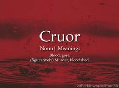 the words cruor are written in red and black on a dark red background