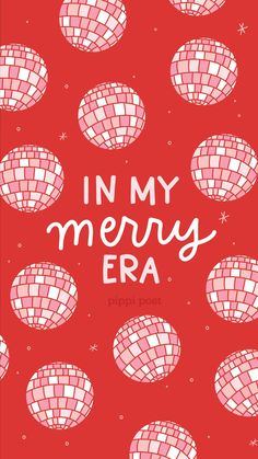 a red and white christmas card with the words in my merry era written on it