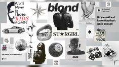 a collage of black and white photos with words, pictures, and images on them