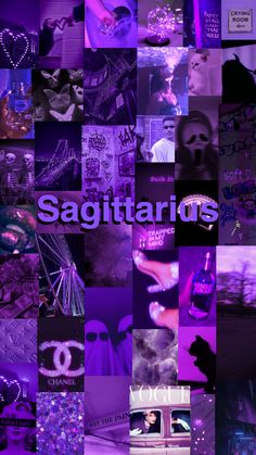 a collage of purple images with the words sagittards