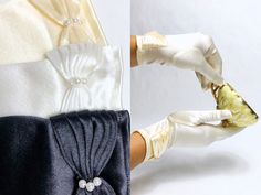 Vintage 1960s Deadstock Satin Gloves, 60s Ruched Gloves W/ Pearl Accents, Vintage Bridal, Wedding, Comes In White, Black and Ivory, One Size Kimberly Brown, Wedding Reception Dress, Tea Parties