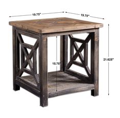 the side table is shown with measurements