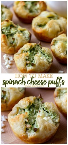 spinach puffs with cheese and herbs on top