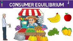 a man standing next to a table filled with fruits and veggies in front of a sign that says consumer equillbrum