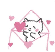 an envelope with a drawing of a cat holding a heart in it's mouth