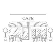 Vector illustration of building restaurant and cafe line icon vector illustration Cafe Vector Illustrations, Cafe Interior Illustration, Cafe Line Art, Vector Line Illustration, Drawings Of Buildings, Cafe Illustration, Simple Cafe, Italian Cafe, Outline Images