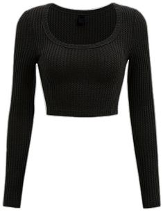 Fall Seamless Cropped Top, Sporty Knit Tops For Fall, Black Ribbed Long Sleeve Crew Neck Top, Casual Fitted Knit Long Sleeve Top, Fitted Knit Long Sleeve Top Casual Style, Fitted Casual Long Sleeve Scoop Neck Top, Fitted Scoop Neck Long Sleeve Top, Fitted Casual Long Sleeve Top With Scoop Neck, Black Stretch Knit Top With Scoop Neck