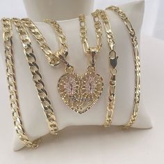 Corazn Para Parejas Or Laminado Cadena 22”24/Heart For Couples, Gold Plated Chain 22”24 Inche Cadena Para Hombre 24 Pulgadas Cadena Para Mujer 22 Pulgadas 24 Inch Mens Chain 22 Inch Womens Chain Bamboo Necklace, Gold Crystal Necklace, Floral Statement Necklace, Gold Lariat Necklace, Rhinestone Choker Necklace, Silver Diamond Necklace, Brown Gemstone, Rhinestone Choker, Layered Necklace Set