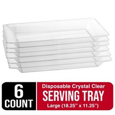 six serving trays are stacked on top of each other with the labels below them