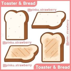 toaster and bread stickers are shown on a pink background with the instructions for how to make them