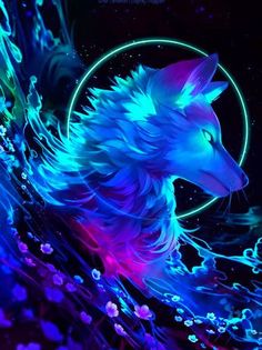 a blue and purple wolf with the words dream written below it