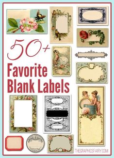 the cover of 50 favorite blank labels with flowers and cherries on them, including roses