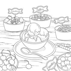 Aesthetic Food Coloring Pages, Love Coloring Pages, Hello Kitty Coloring, Colouring Printables, Cartoon Coloring Pages, Black And White Painting