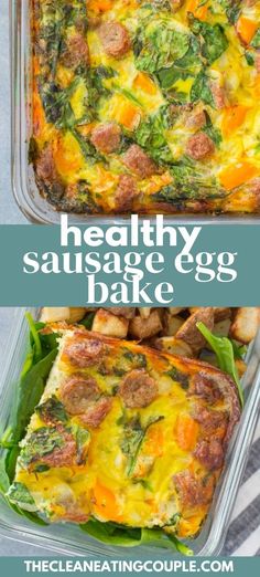 healthy sausage egg bake with spinach and cheese