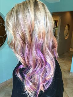 Blonde And Purple, Fun Hair Colors, Highlights Color, Hair Color Unique, Purple Highlights, Fun Hair, Purple Love, Hair Colours, Cool Hair Color